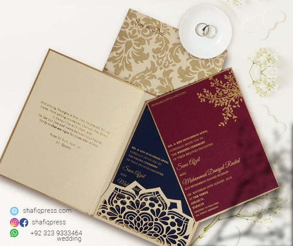 Classic Charm: Cream Laser-Cut Pocket Wedding Invitation